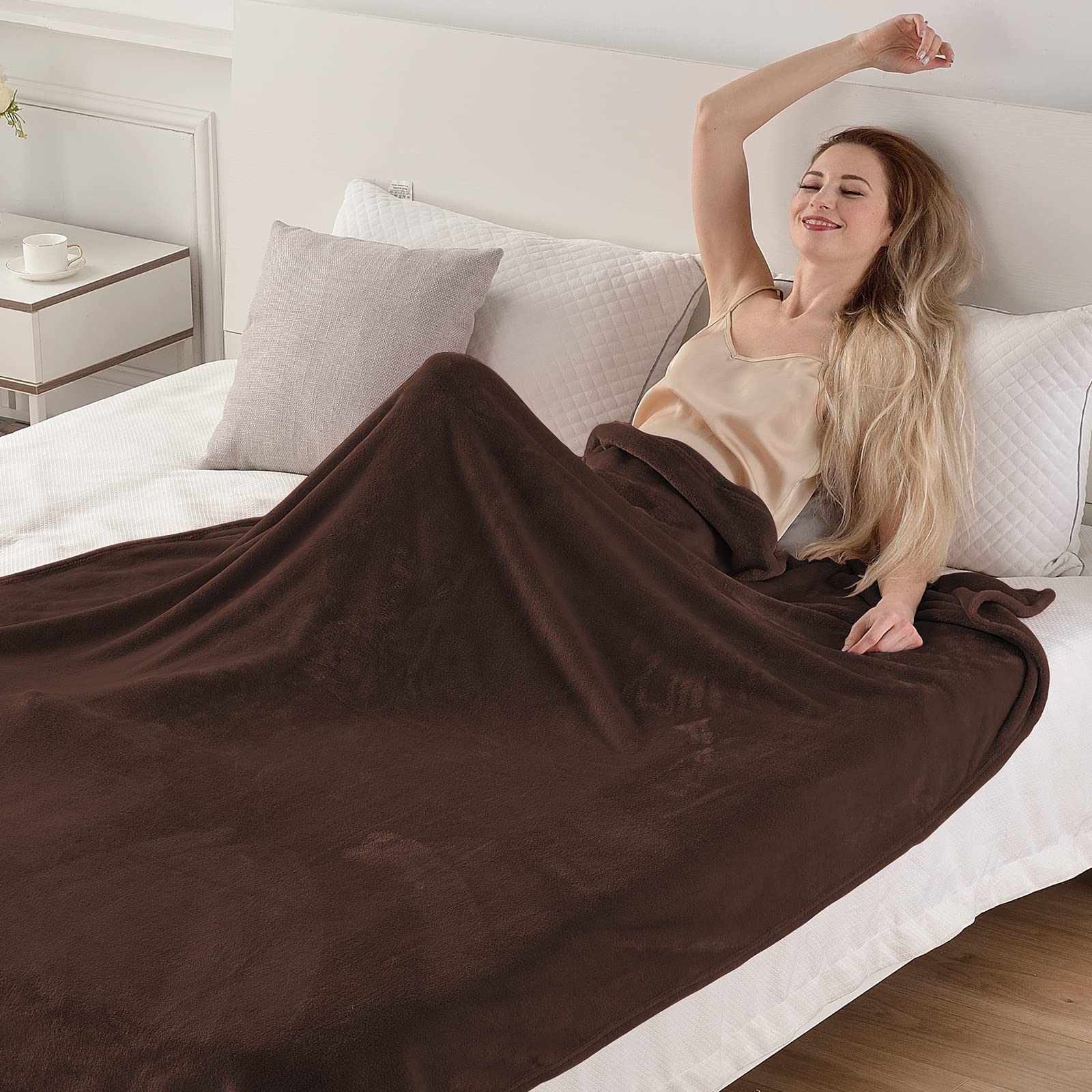 Sochow Flannel Fleece Blanket Luxury Twin Xl Size, All Season Lightweight Super Soft Cozy Blanket For Bed Or Couch, Brown66Inch