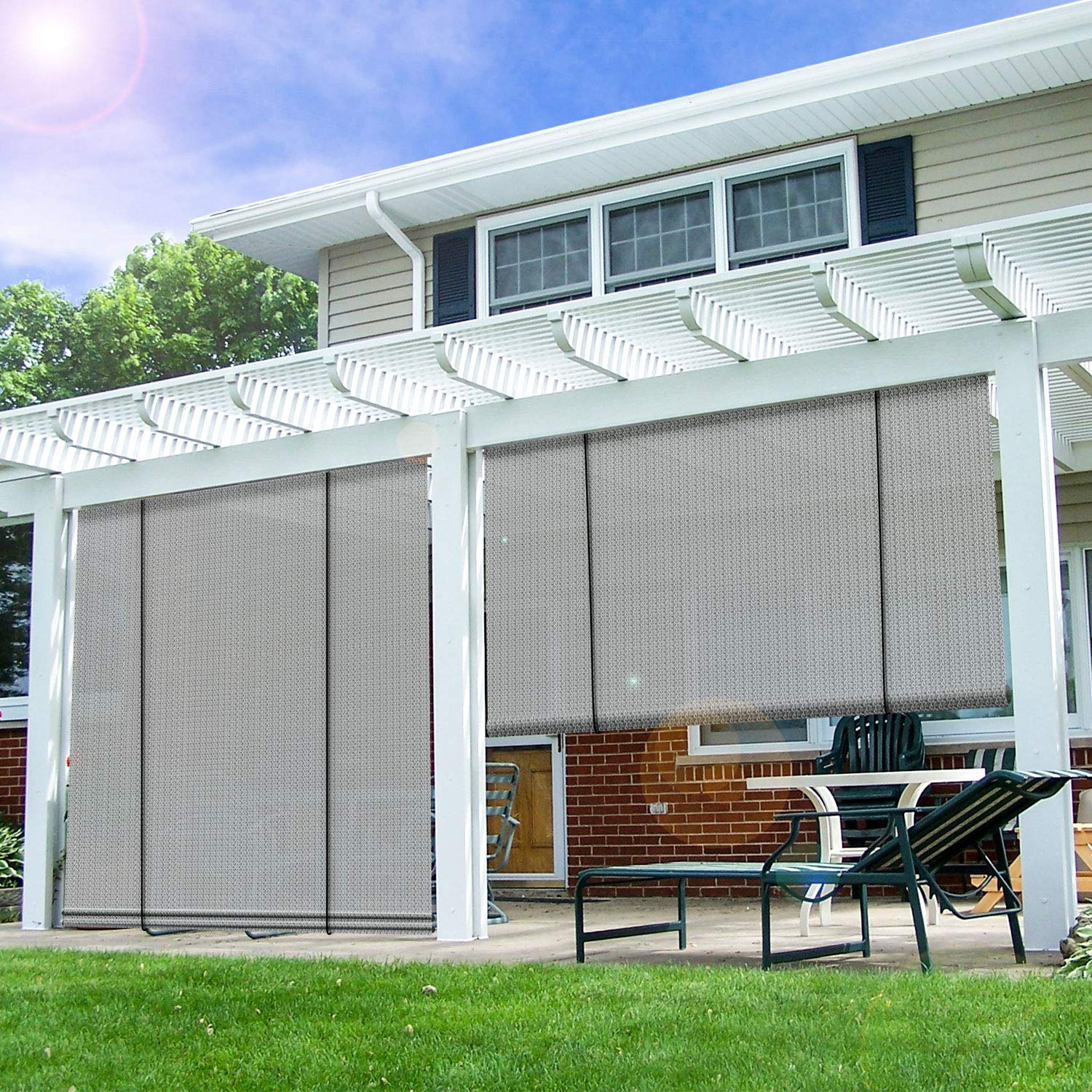 E&K Sunrise 8'W X 6'H Roll Up Shade Outdoor Roller Shade Blind Sun Shade Uv Block For Patio Porch Backyard Gazebo Deck Pergola (