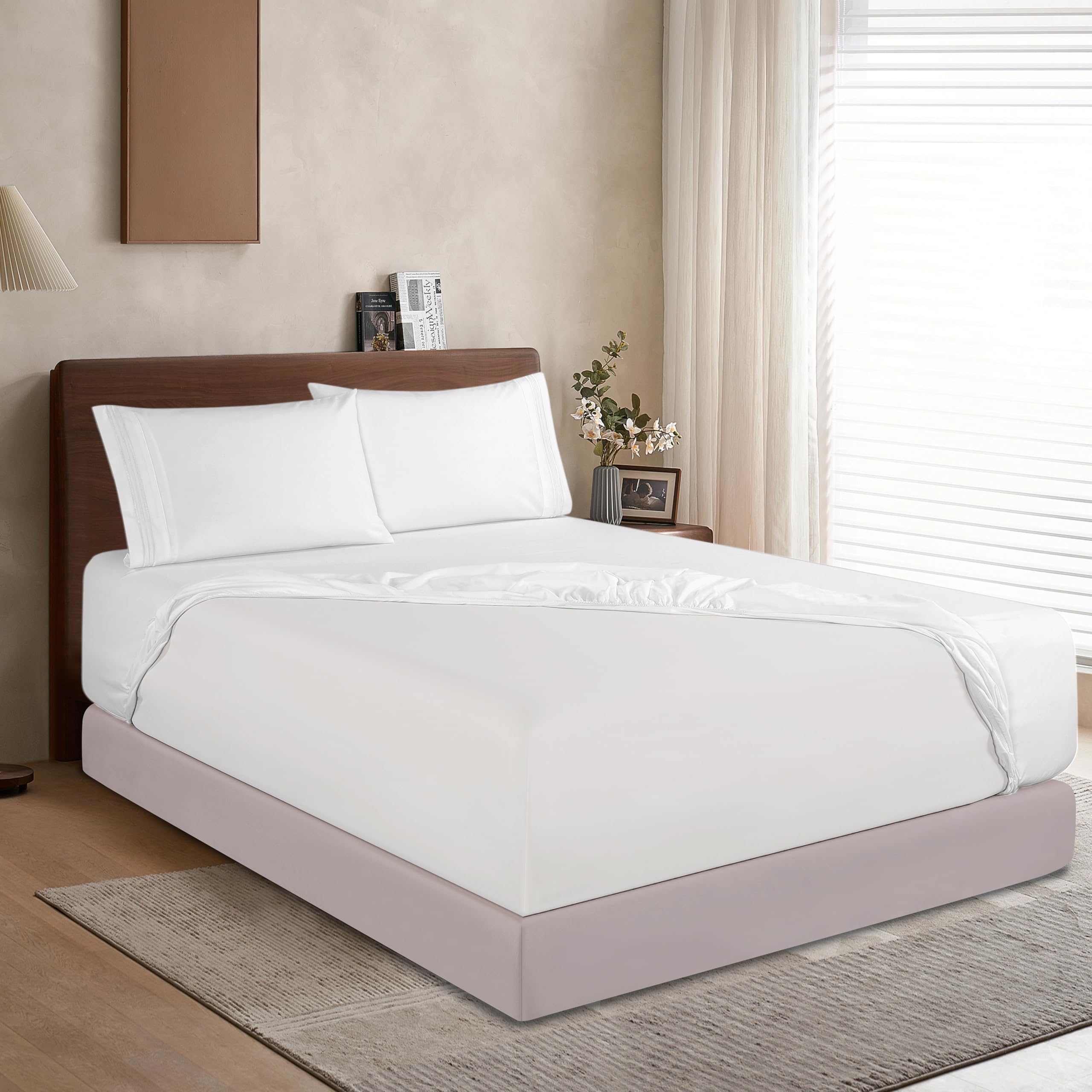 Elegant Comfort 1500 Premium Hotel Quality 18-24 Inches Deep - Extra Deep Pocket Single Fitted Sheet For High Mattress, Luxury And Softest, Smart Pocket - Wrinkle Free, Full, White