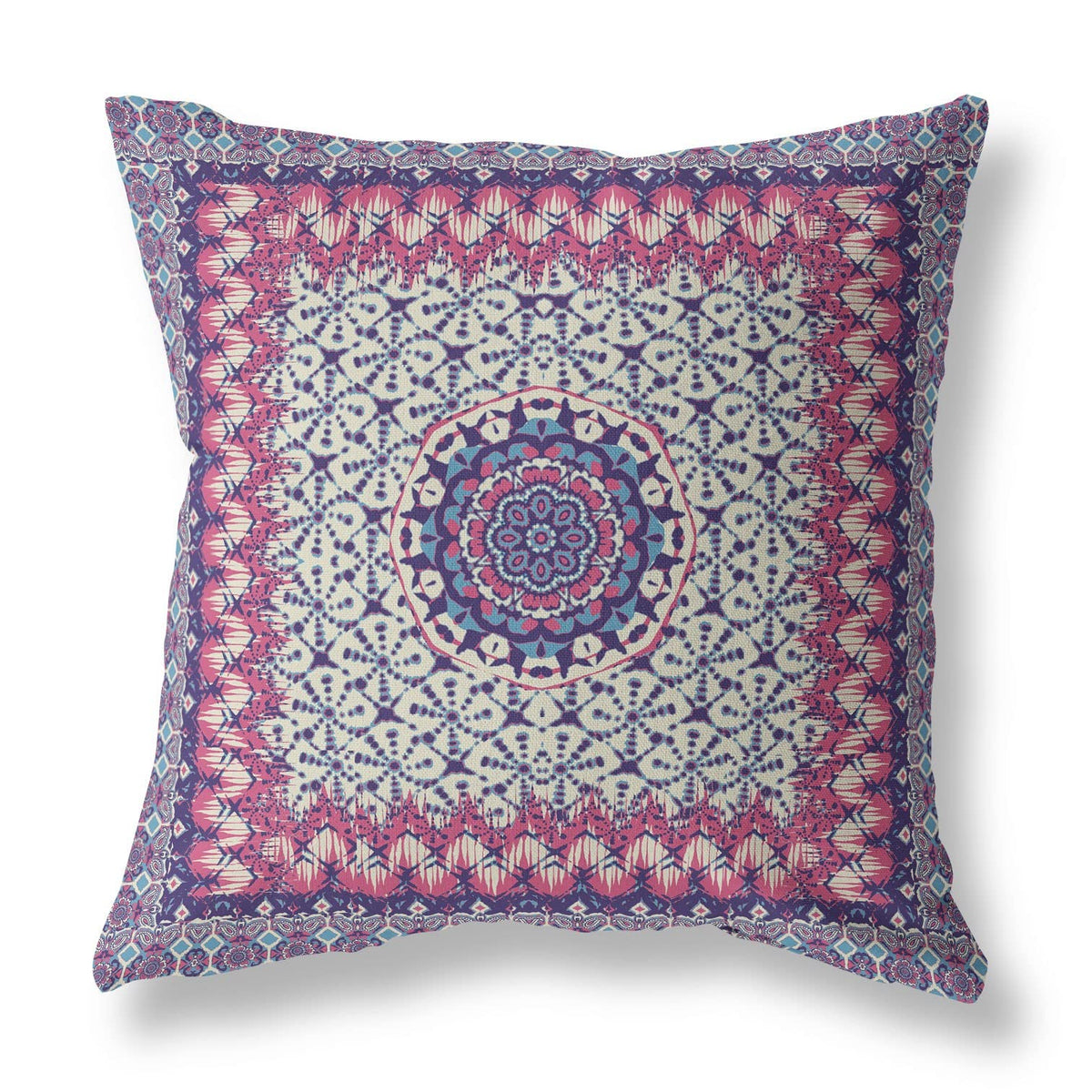 HomeRoots Magenta Beige Indigo Broadcloth 28â€ Magenta Indigo Holy Floral Indoor Outdoor Throw Pillow