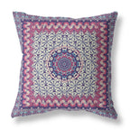 HomeRoots Magenta Beige Indigo Broadcloth 28â€ Magenta Indigo Holy Floral Indoor Outdoor Throw Pillow