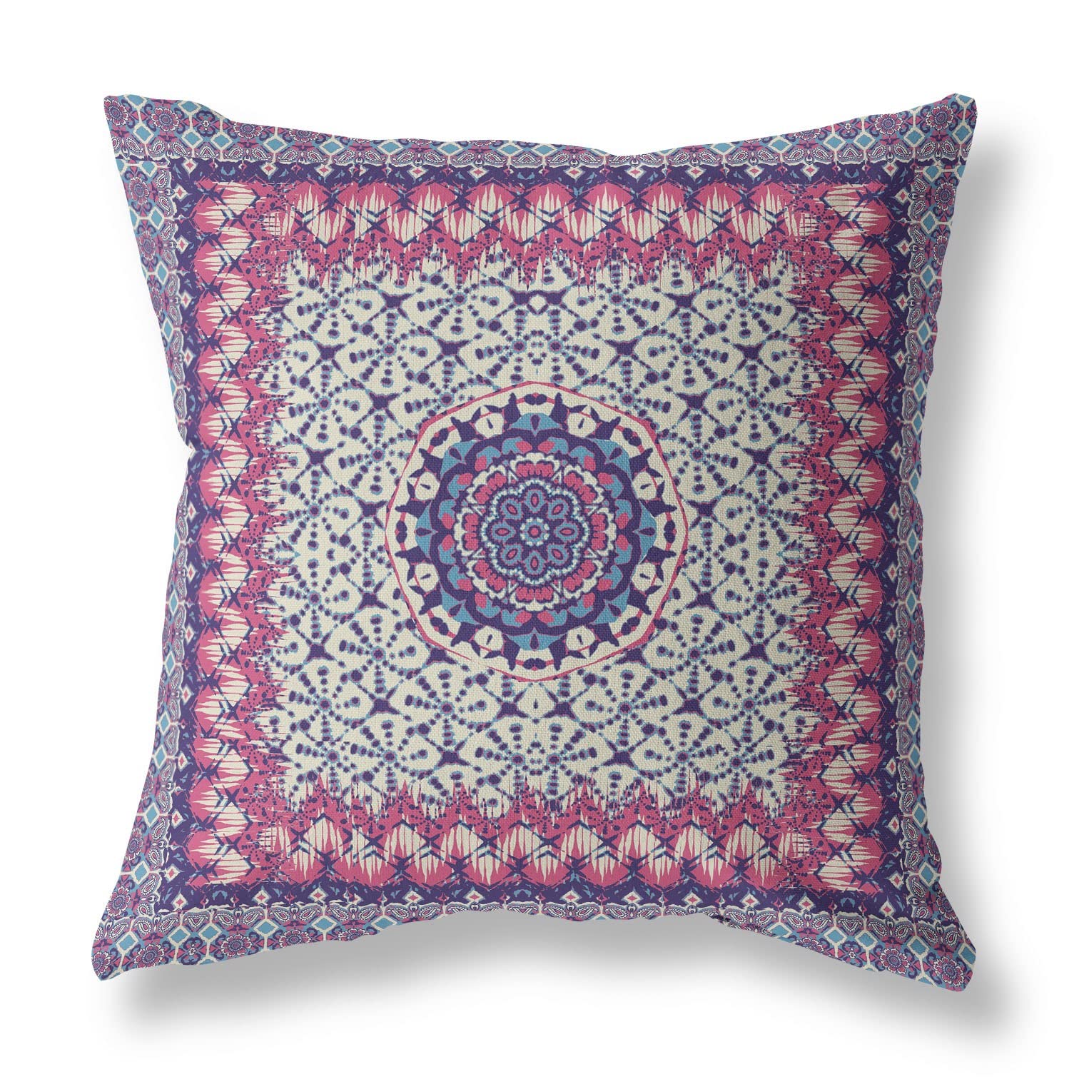 HomeRoots Magenta Beige Indigo Broadcloth 28â€ Magenta Indigo Holy Floral Indoor Outdoor Throw Pillow