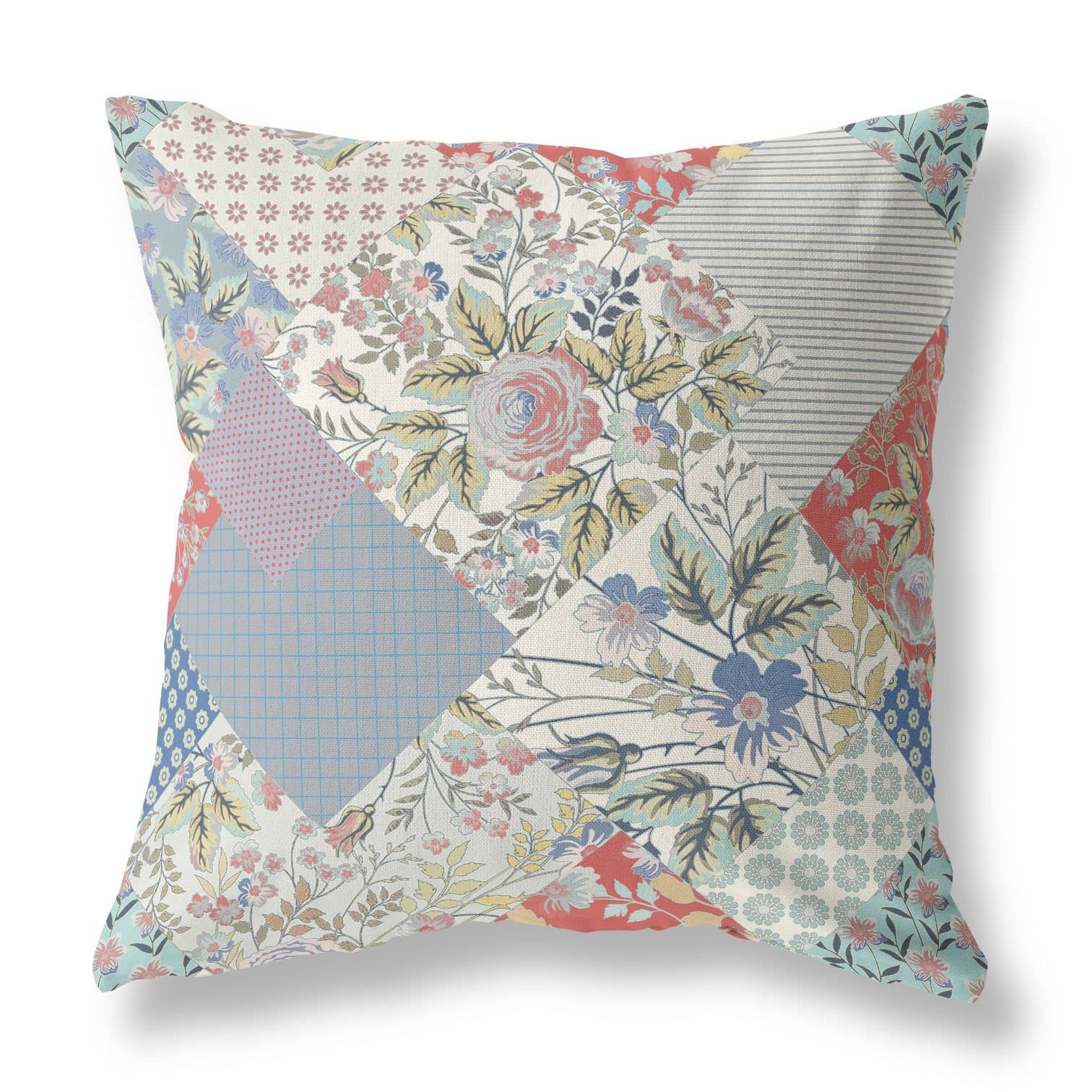 HomeRoots Gold Red White Broadcloth Red White Boho Floral Indoor Outdoor Throw Pillow