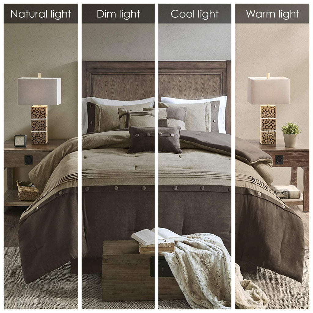 Madison Park Boone Cozy Comforter Set, Faux Suede, Deluxe Hotel Styling All Season Down Alternative Bedding Matching Shams, Decorative Pillow, California King (104 In X 92In), Rustic Brown 7 Piece