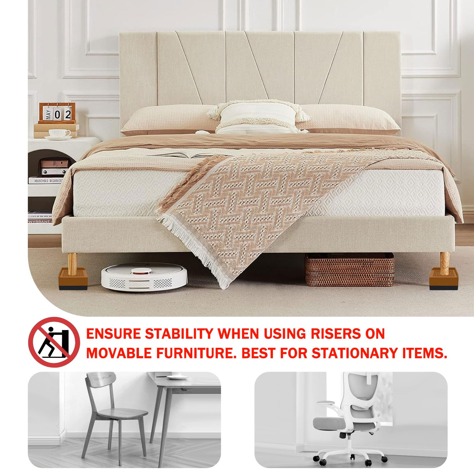 Annkut Bed Furniture Risers 1.5 Inch, Square Adjustable Risers Blocks For Bed Sofa Table And Couch Lifting,Heavy Duty Support Up