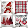 Artmag Christmas Pillow Covers 18X18 Inch Set Of 4, Decorative Farmhouse Snowman Joy Believe Christmas Tree Red Pillow Covers Fo