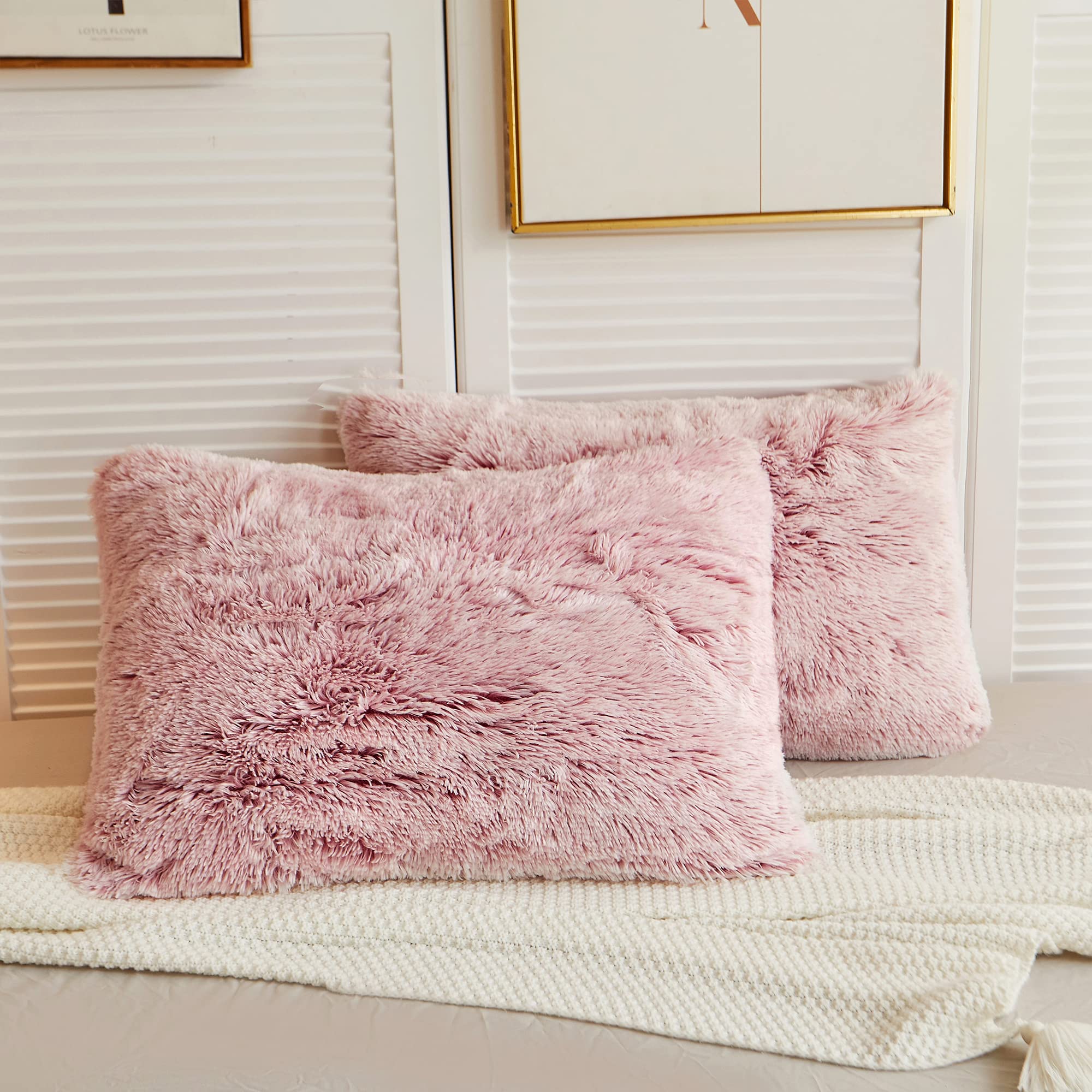 Liferevo Faux Fur Pillow Shams,Standard Shaggy Fluffy Throw Pillow Covers,Home Decorative Luxury Soft Furry Pillowcase With Zipp