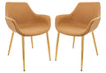 LeisureMod Markley Modern Leather Dining Armchair Kitchen Chairs with Gold Metal Legs Set of 2, Olive Green