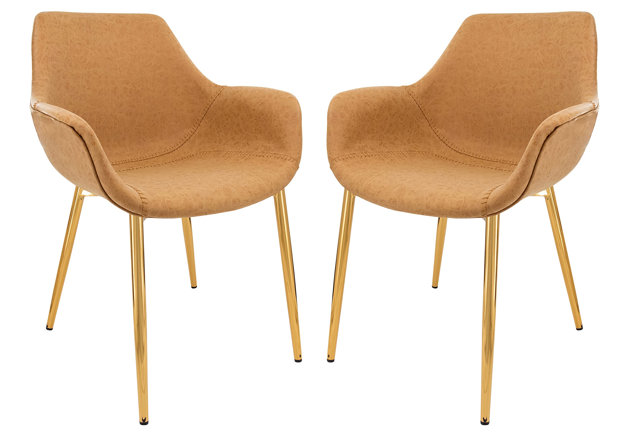 LeisureMod Markley Modern Leather Dining Armchair Kitchen Chairs with Gold Metal Legs Set of 2, Olive Green