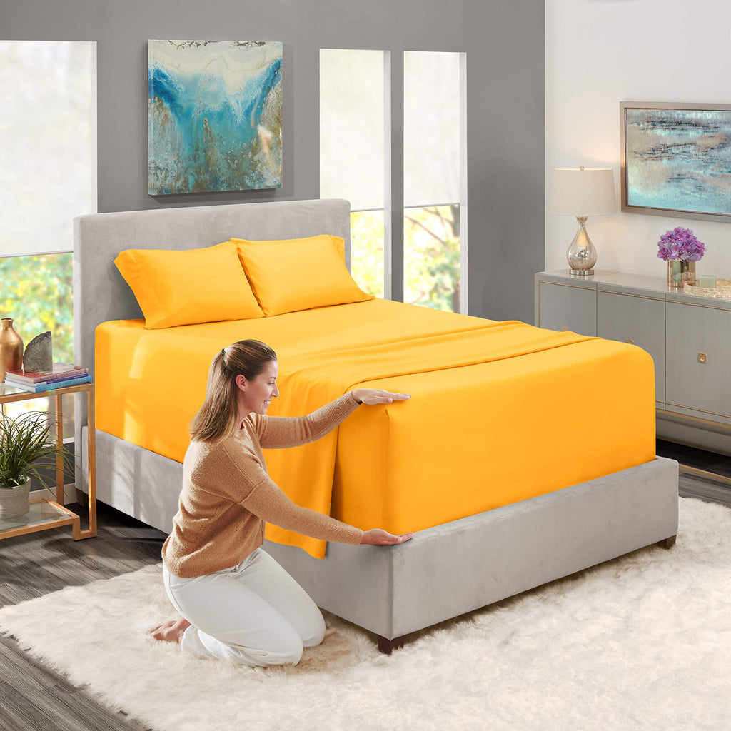 Nestl Extra Deep Pocket Sheets - Fits Mattress 18-24 Inches Deep, Extra Deep Pocket Full Size Sheets Sets, 4 Piece Full Size Sheets, Full Sheets Deep Pocket, Yellow Sheets