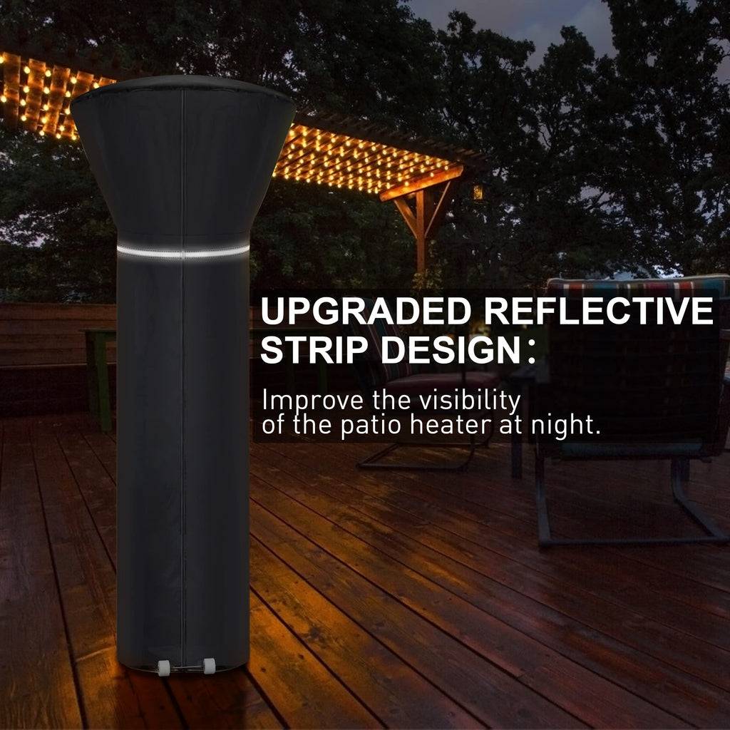 Patio Heater Covers With Reflective Strip,Outdoor Heater Cover Waterproof,Dustproof,Wind-Resistant,Sunlight-Resistant,Snow-Resistant,Black,89.5''X 33.5' Dome X 19.5' Base