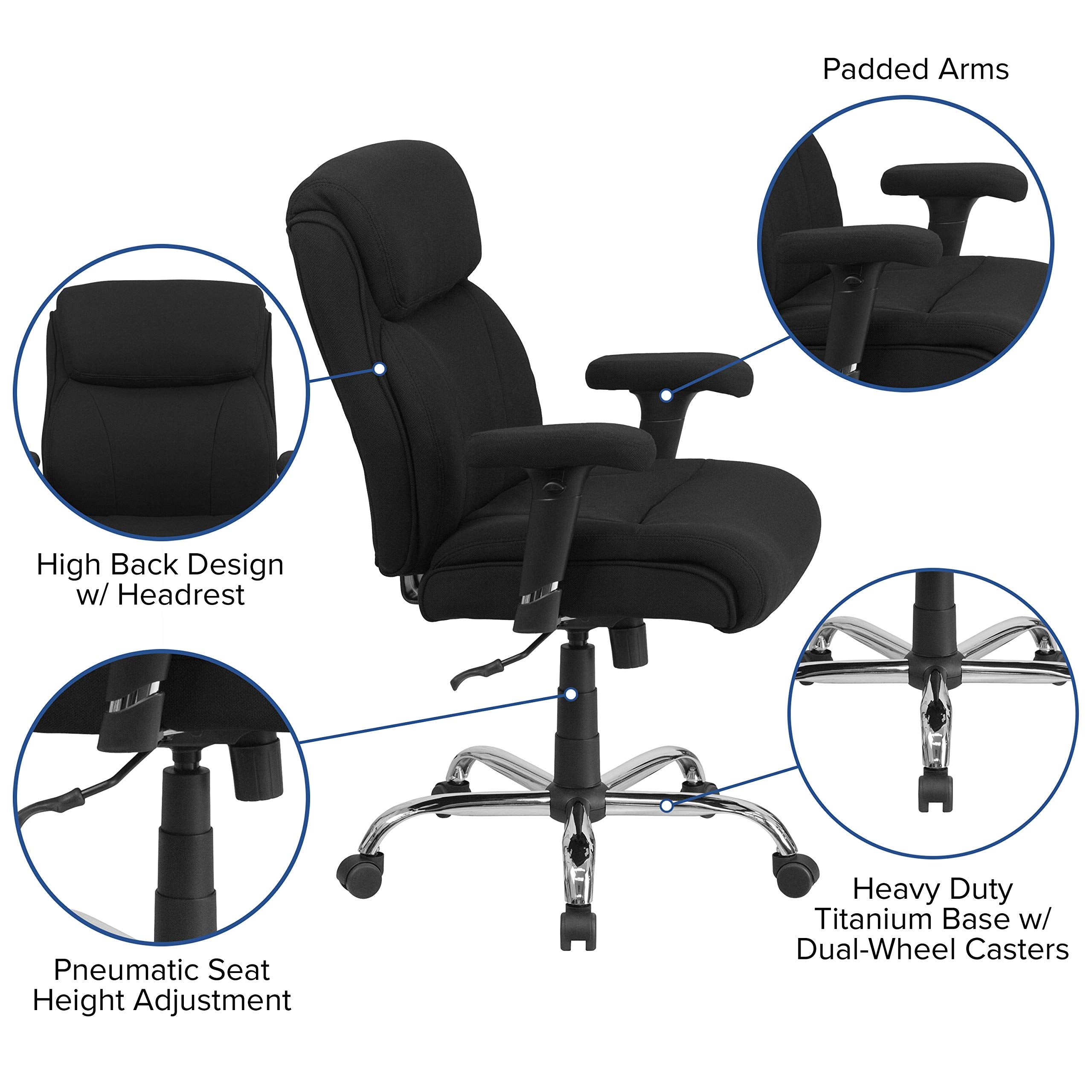 Flash Furniture Hercules Series Big & Tall 400 Lb. Rated Black Fabric Ergonomic Task Office Chair With Line Stitching And Adjustable Arms