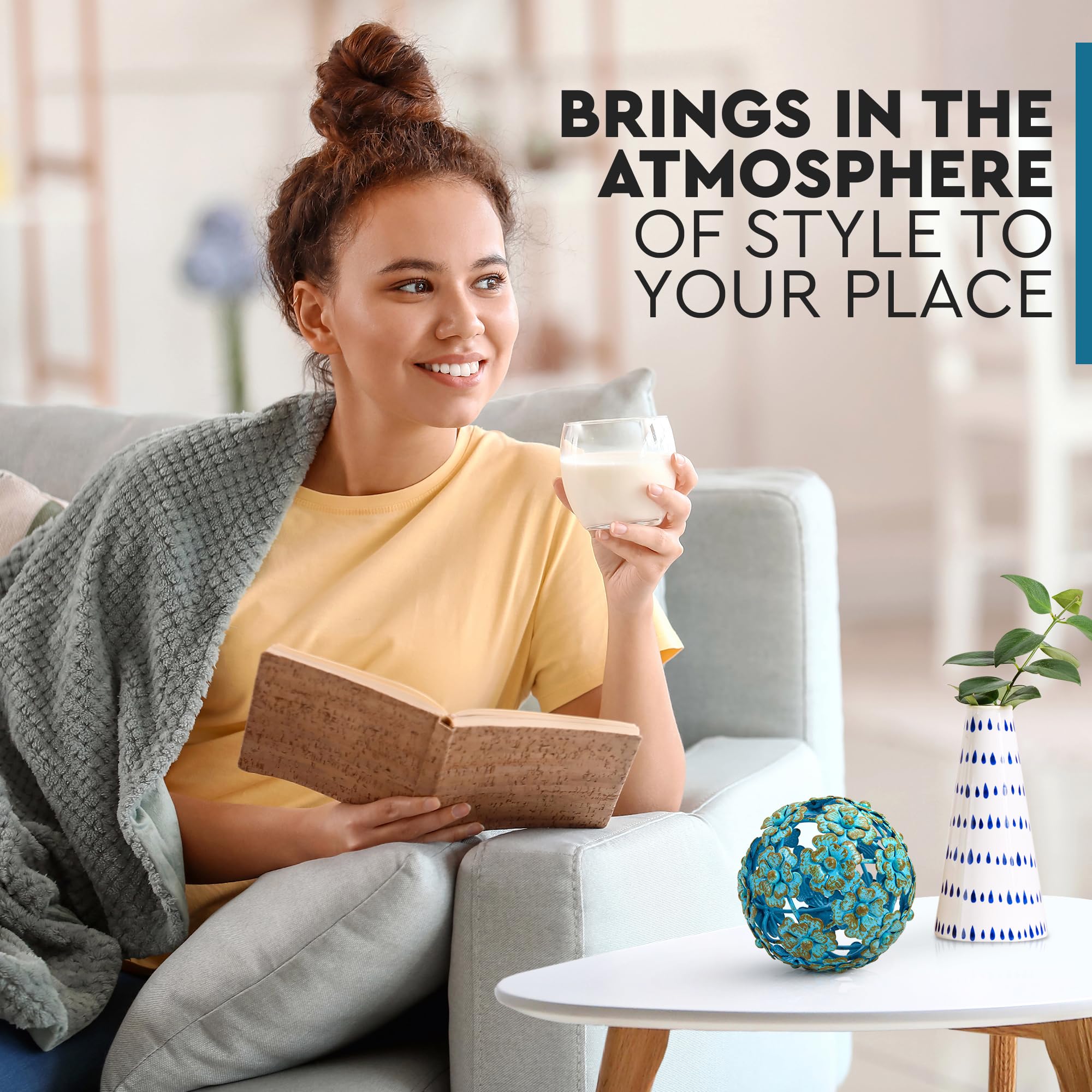 Everydecor Metal Decorative Sphere For Home Decor - Antique Blue, Hand Painted, Modern Decorative Balls For Living Room, Bedroom