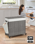 Songmics Laundry Hamper With Lid, 37 Gallons (140 L), Rolling Laundry Basket With Wheels, 3-Section Synthetic Rattan, Removable
