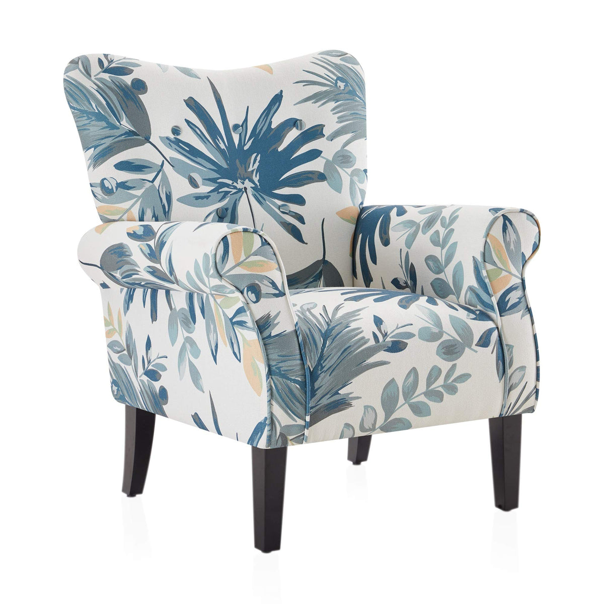 Belleze Modern Accent Chair For Living Room, High Back Floral Armchair W/Wooden Legs, Upholstered Wingback Side Chair Padded Arm