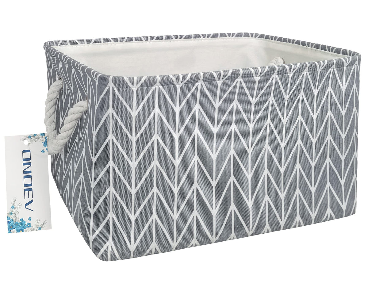 ONOEV Rectangular Thick Collapsible Grey Chevron Storage Bin