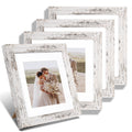 Hongkee 8x8 Picture Frames Set of 4, Made of Glass and Distressed White Wooden Frame - Display Picture 6x6 with Mat or 8 x 8 Wit