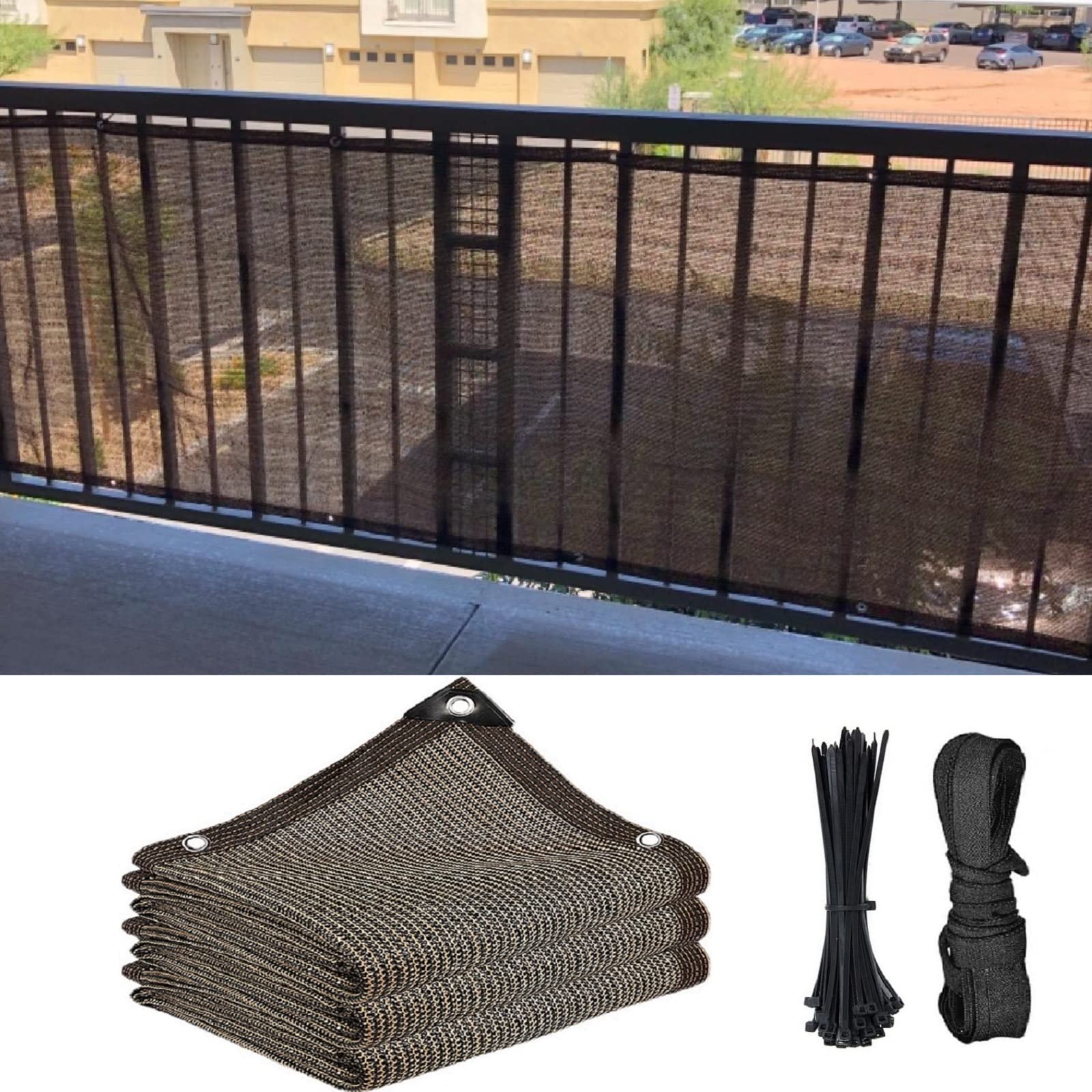 Abrotain Fence Privacy Screen Balcony Sun Shade Cloth 3'3'X16' 80% Shade Fabric Outdoor Patio Screens Mesh Panels Apartments Ra
