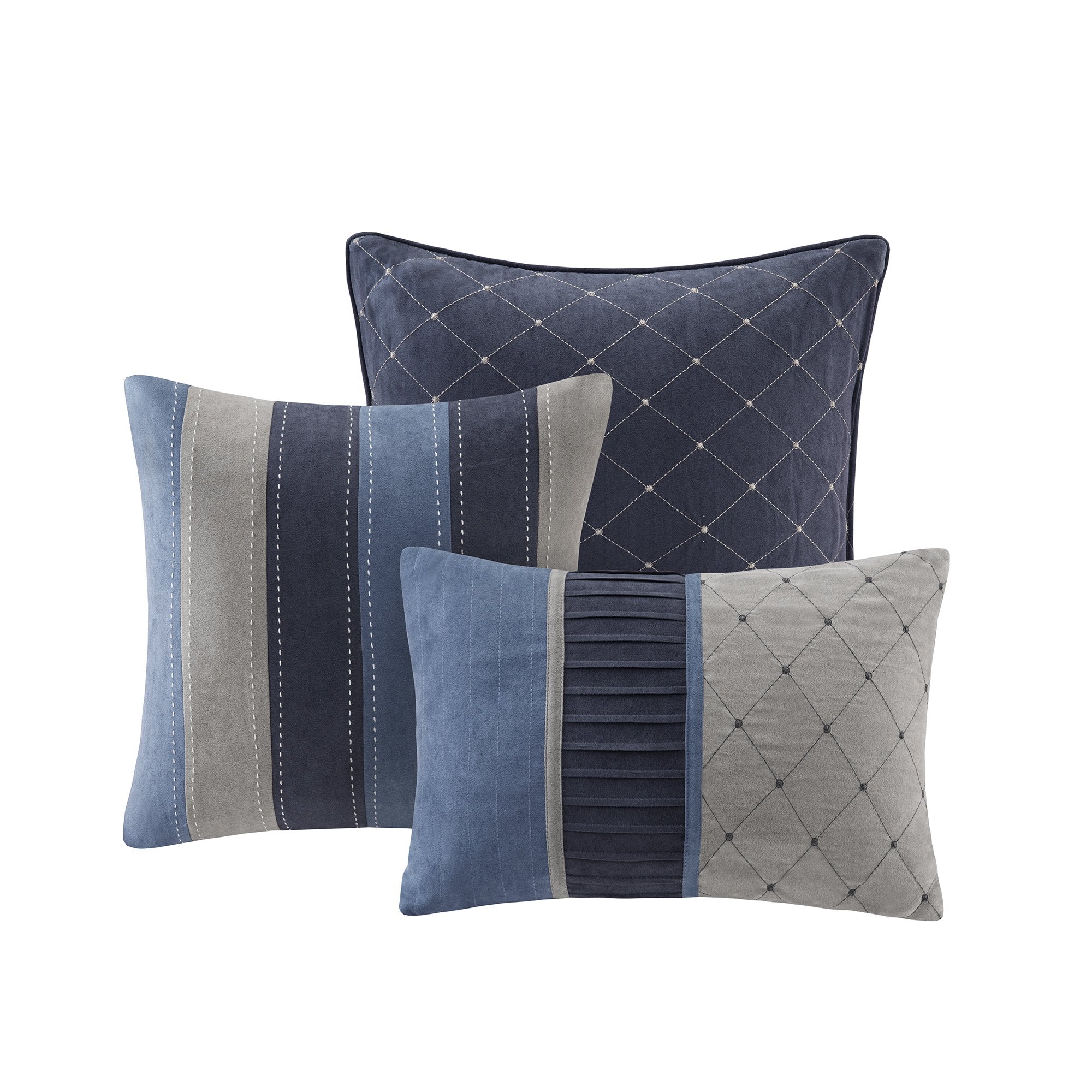 Madison Park Cozy Comforter Set Casual Modern Design - All Season Bedding, Matching Bed Skirt, Decorative Pillows, Collins, Suede Blue Grey King(104'X92') 7 Piece