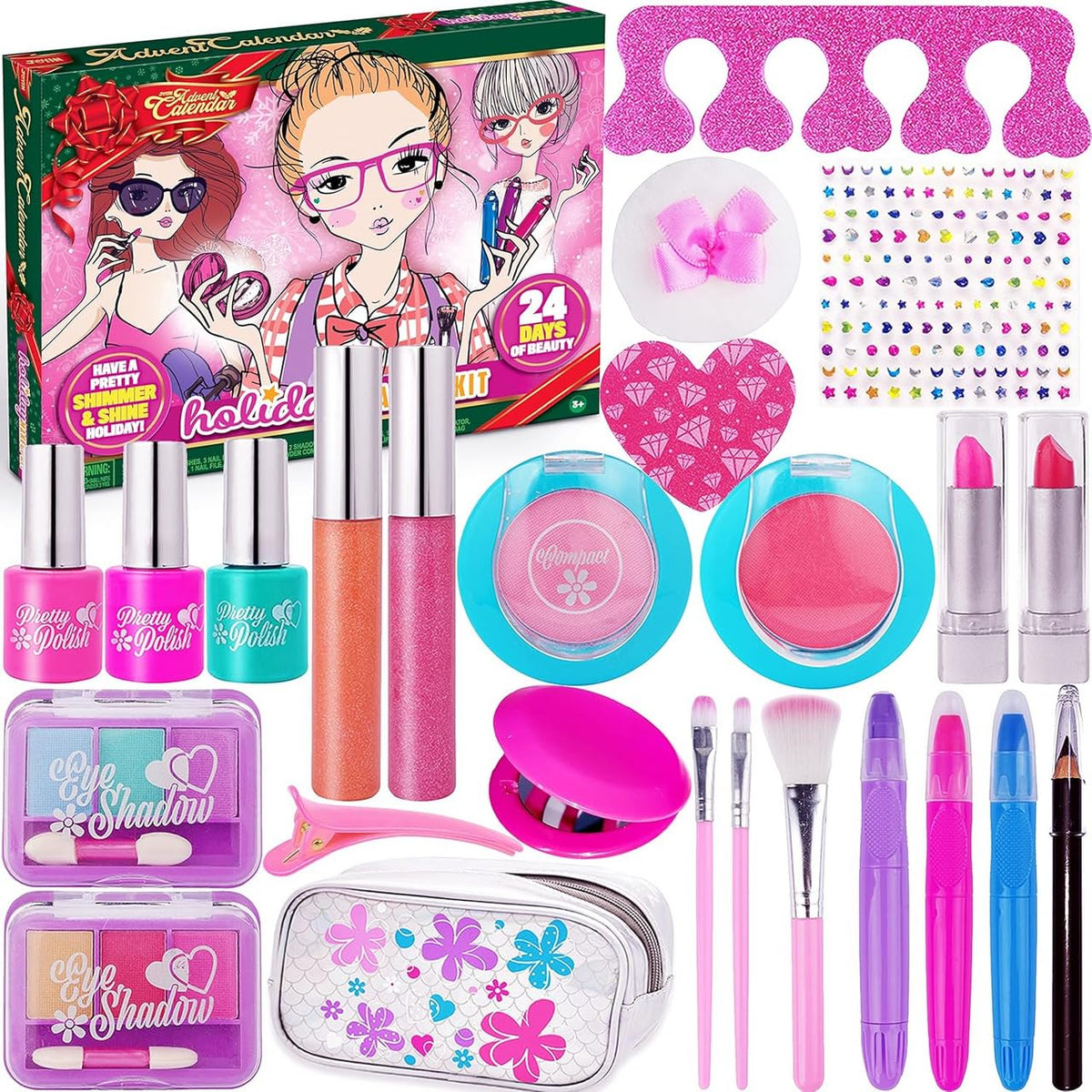 JOYIN Christmas Advent Calendar 2024, Christmas Countdown Make Up Set for Girls,24 Days Beauty Advent Calendar,Xmas Makeup Dress