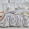 Lekesky Grey Duvet Cover King Size, Abstract Geometric Print King Duvet Cover Set, 3 Pieces Soft Microfiber Duvet Cover Modern B