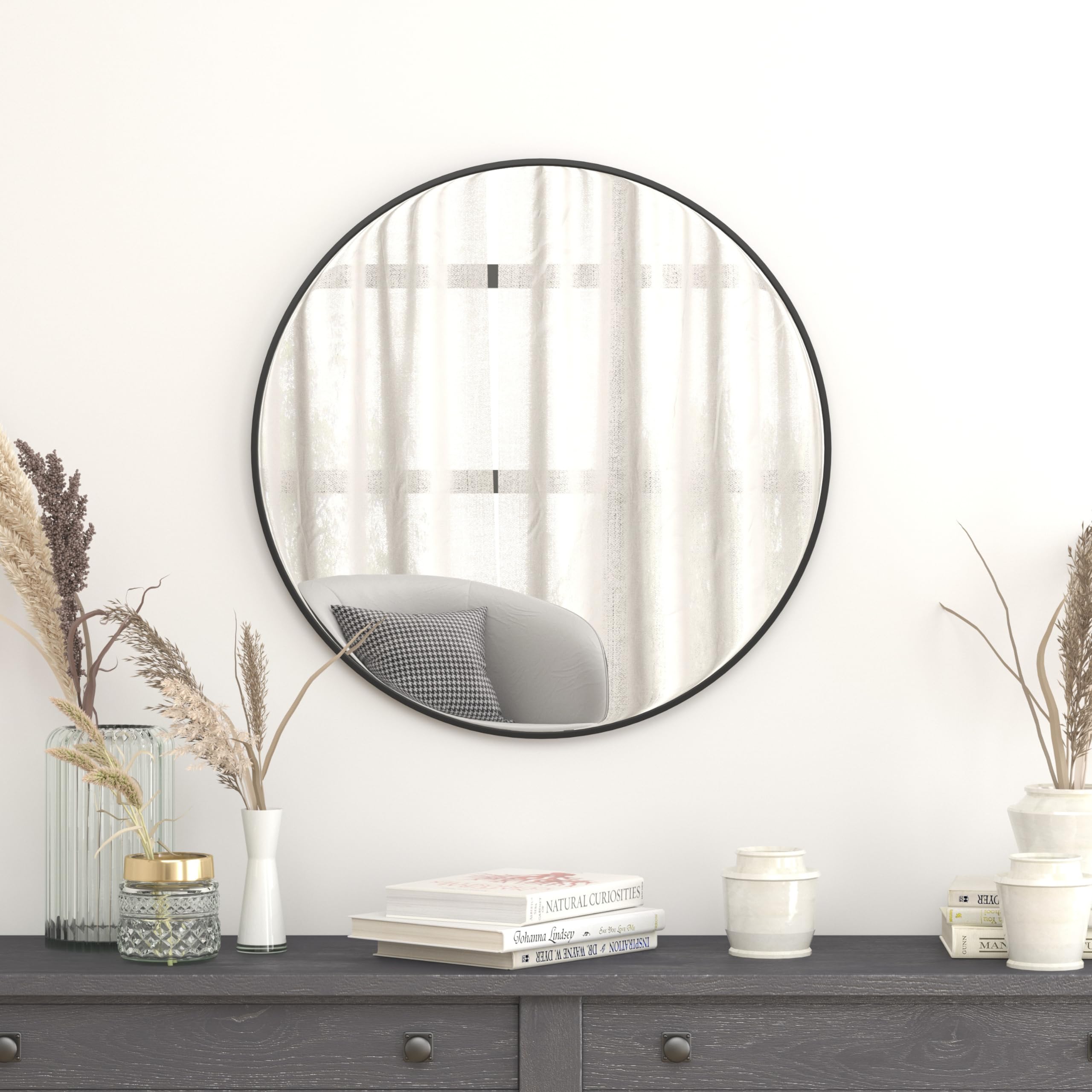 Flash Furniture Large Round Wall Mirror - Black Circle Accent Mirror - 30 Vanity Mirror - for Bathroom, Vanity, Entryway, Dining