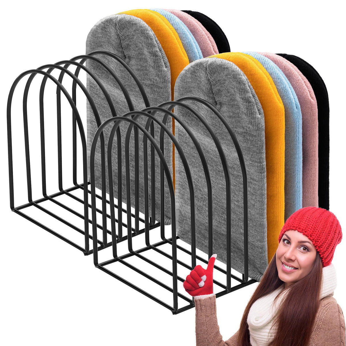 Hicarer 2 Pcs Beanie Display Stand Hat Holder Metal Storage Rack, Black