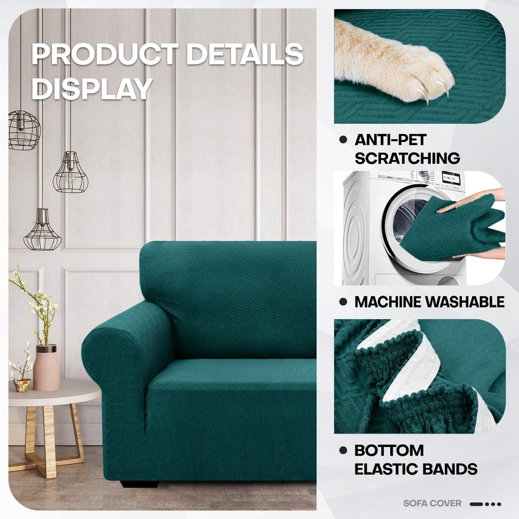 Znsayotx 1 Piece Jacquard Couch Covers For 2 Cushion Couch High Stretch Loveseat Slipcover For Pets Dogs Anti Slip Love Seat Sofa Slipcover Furniture Protector (Medium, New Pattern Blackish Green)