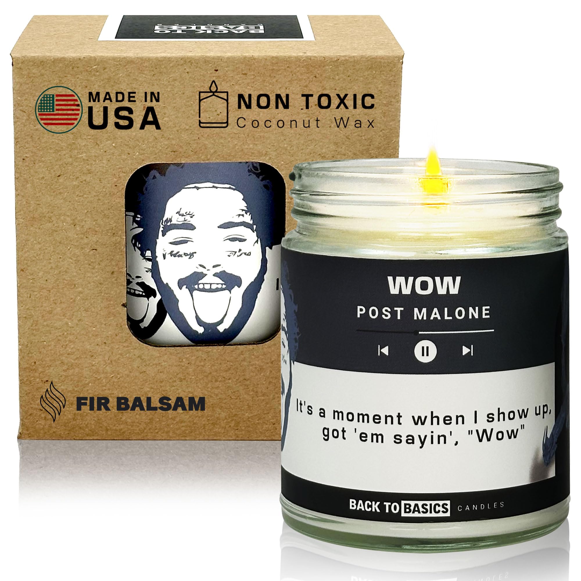 Back to Basics Candles | Wow - 9oz Soy Wax Fir Balsam Scented Candle for Home Decor, Birthday Gifts for Women, Men, Best Friend 