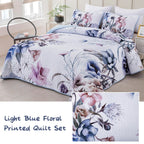 Drucon Floral Quilt Set King 3 Pieces Light Blue Floral Quilt Coverlet Set Soft Microfiber Lightweight Light Blue Quilted Bedspr