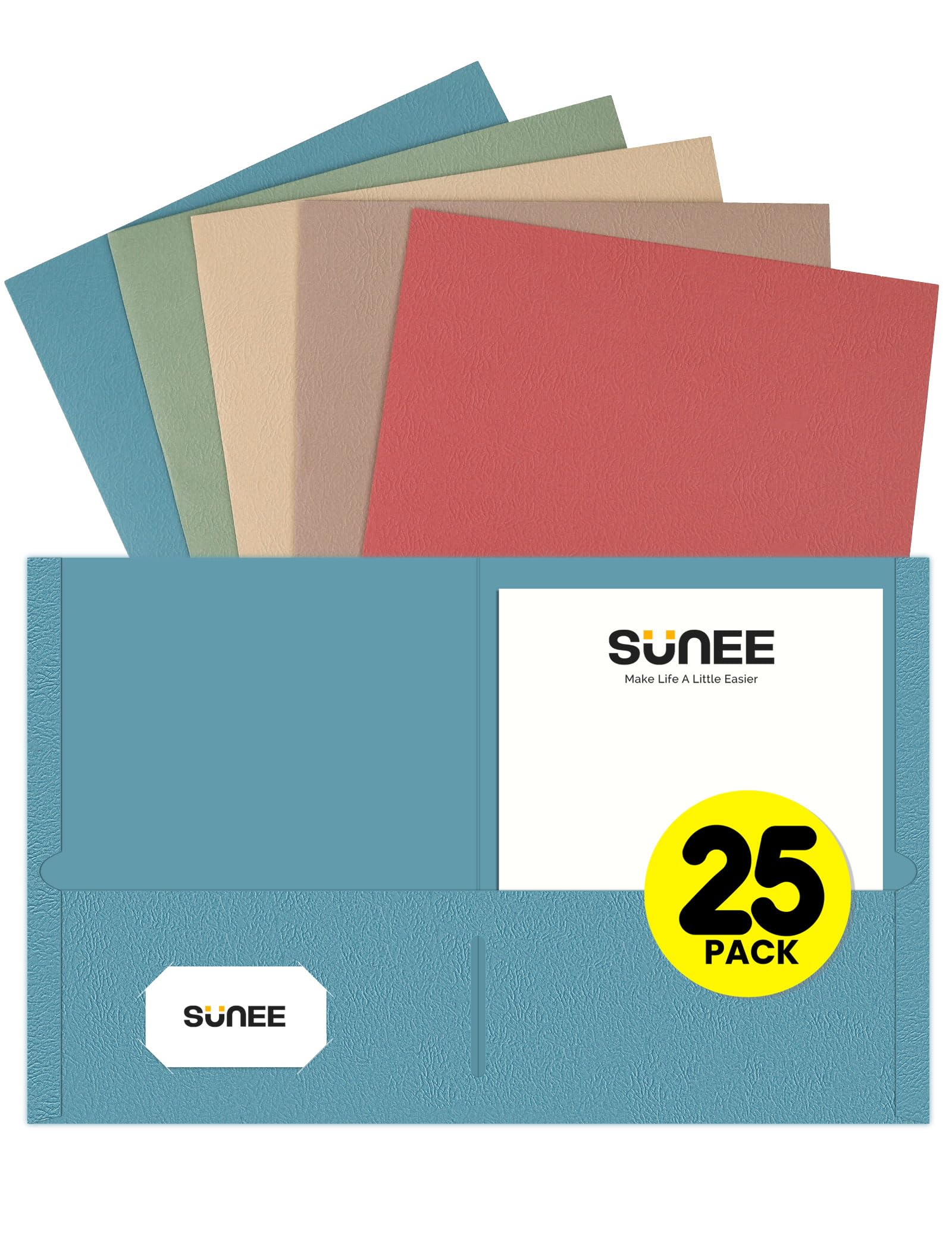 Sunee Folders With Pockets(25 Pack, Retro Colors), 2 Pocket Folders Fit Letter Size Paper, Paper File Folder For School Office H