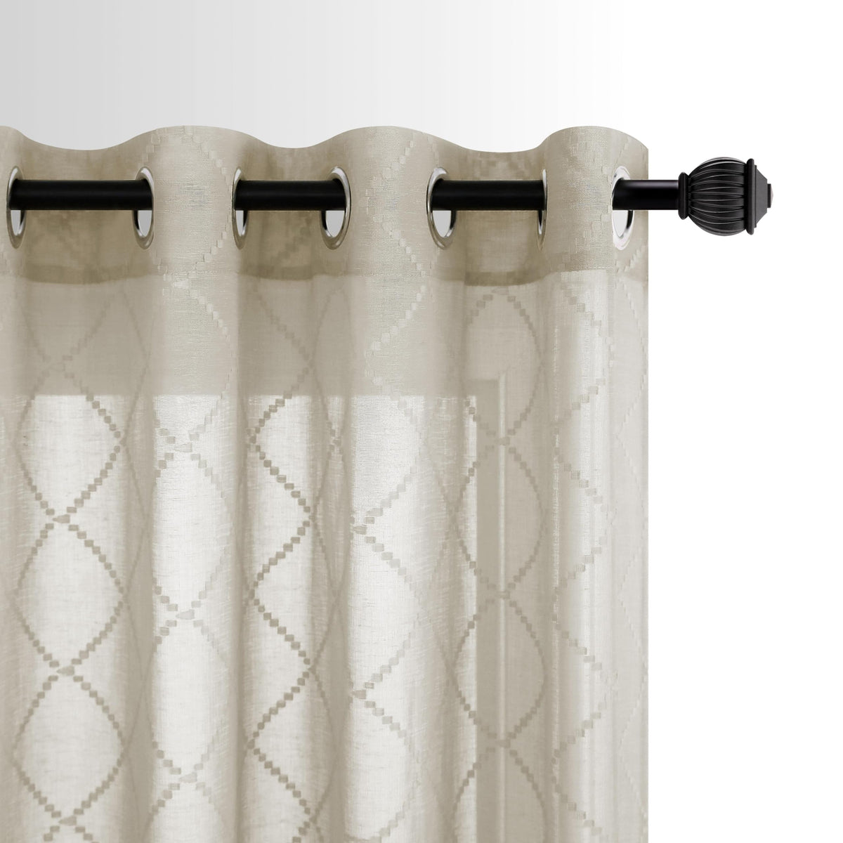 Brown 52X90 Inch Length Grommet Diamond Linen Look Sheer Curtains