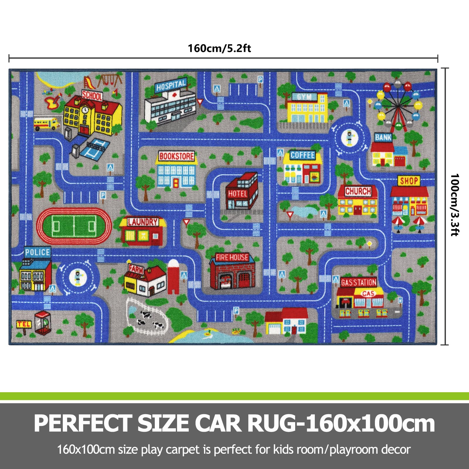Capslpad Blue Car Road Kid Rug Carpet Playmat For Playoom Traffic Road Kids Play Mat For Toddler Non Slip Washable City Map Race