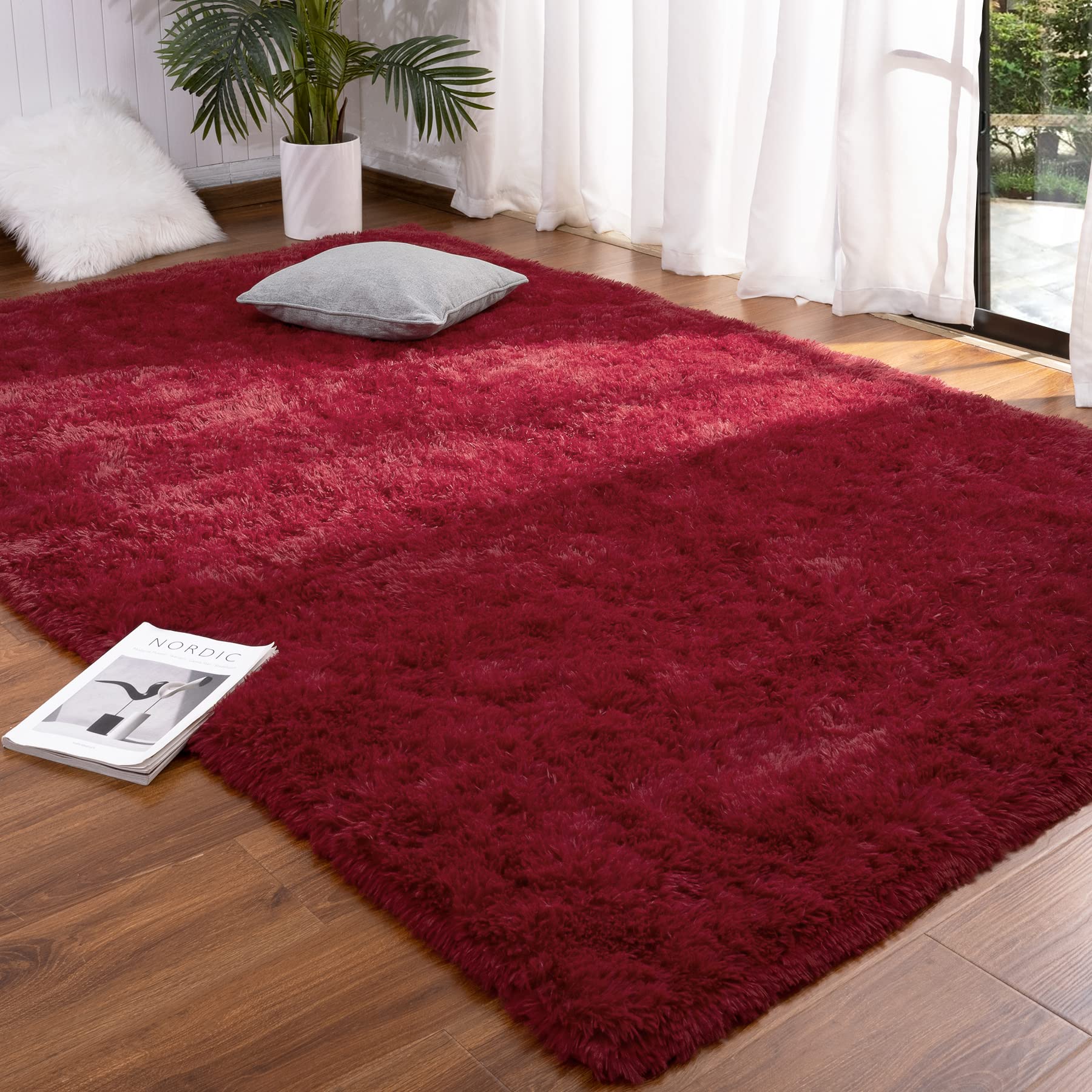 DETUM Large Living Room Rug 6X9 Area Rug Wine Red Christmas Rugs for Bedroom Master Room Dining Dorm Kids Room Machine Washable 