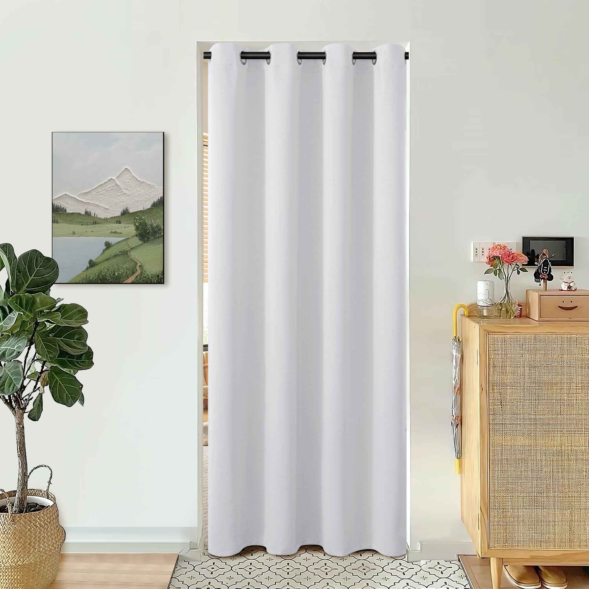 Bgment Greyish White Door Curtain 80 Inch Length For Doorway, Bedroom Closet Curtain, Privacy Thermal Insulated Blackout Grommet Room Divider For Room Separation, 1 Panel, 52 Inch Wide