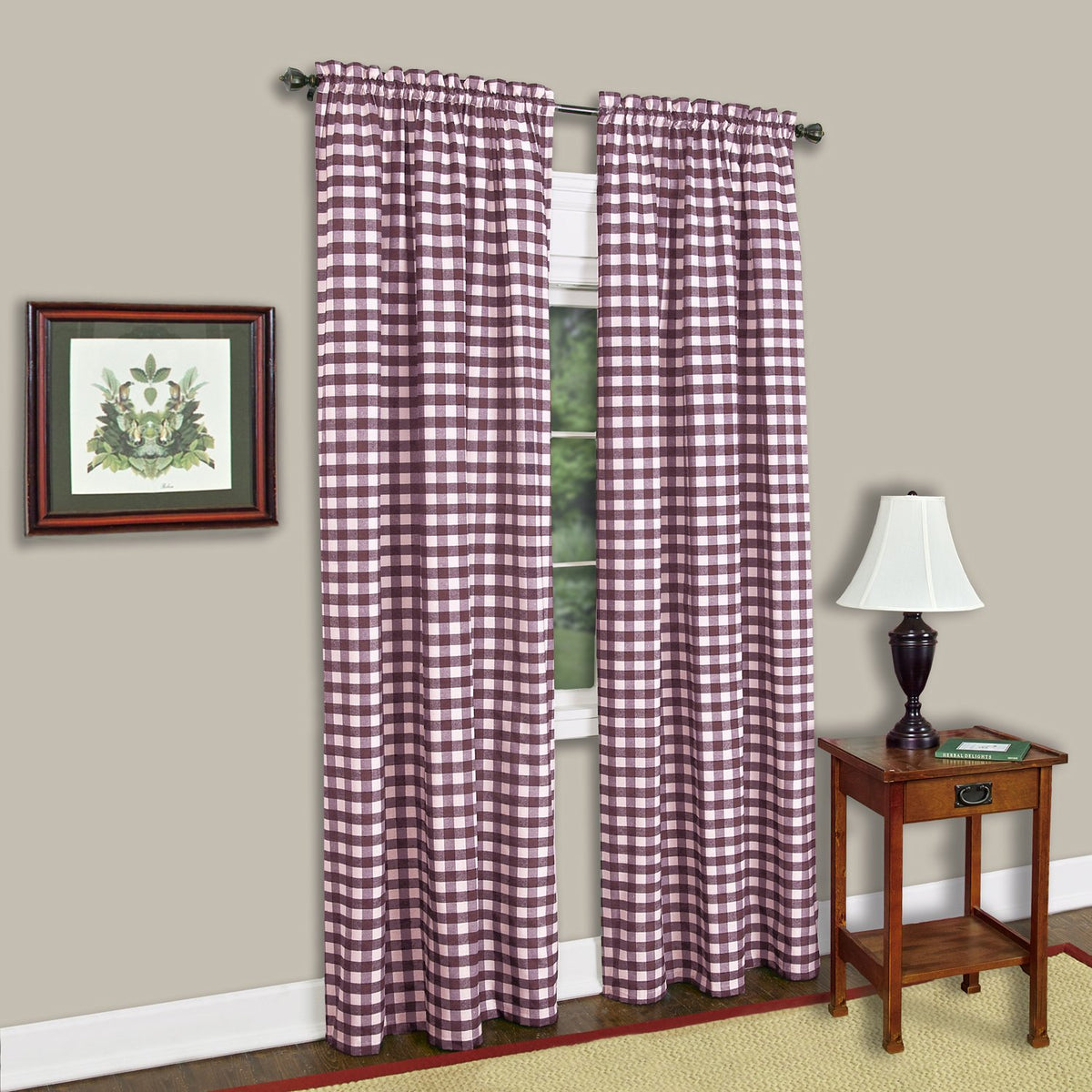 Sweet Home Collection Kitchen Window Curtain Panel Treatment Decorative Buffalo Check Design, 84' Long, Burgundy