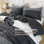 Litanika Queen Comforter Set Black White Grey - 3 Pieces Lightweight Summer Bedding Set, All Season Down Alternative Comforter (