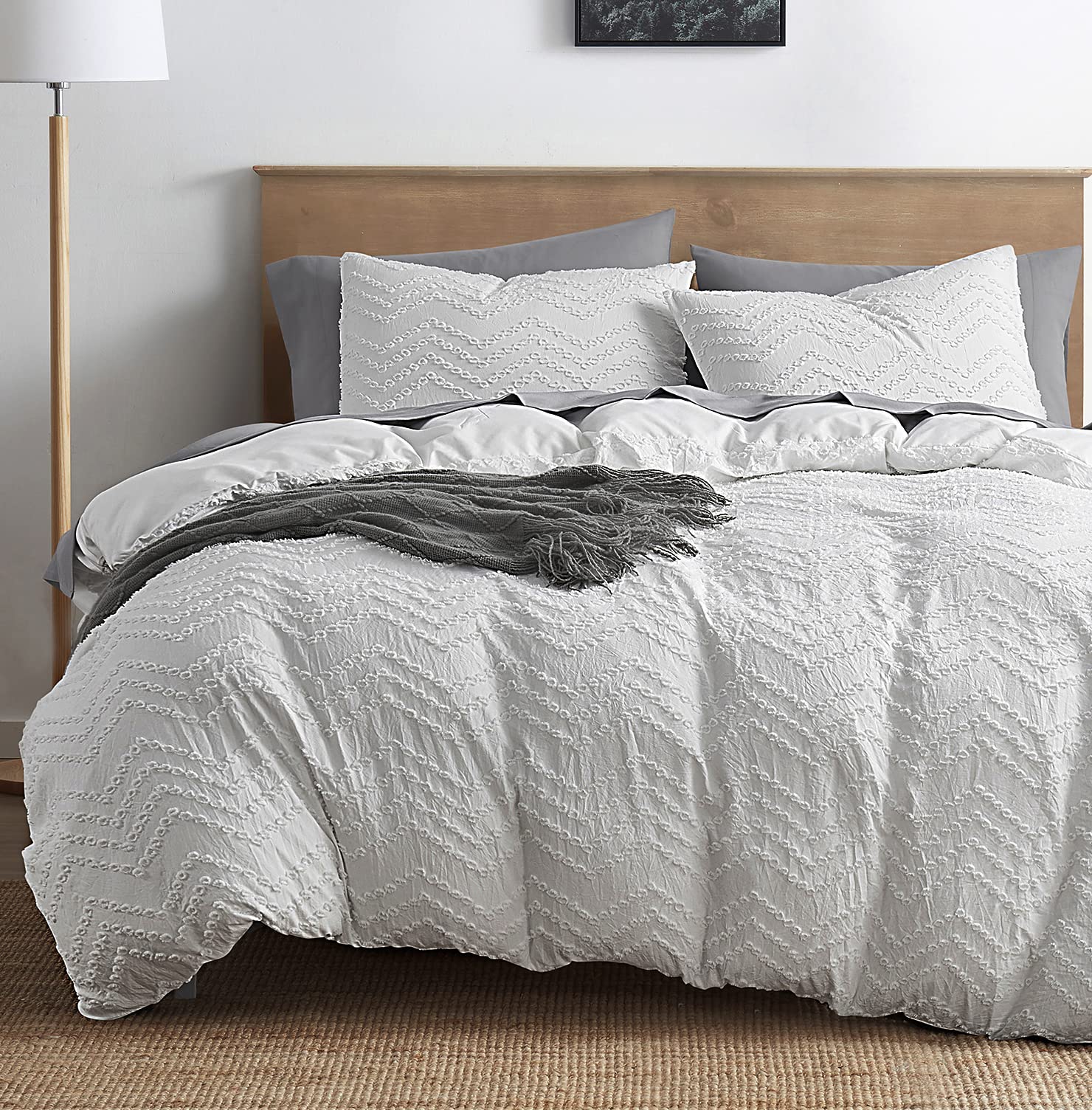 Nestl White Duvet Cover Queen Size - Boho Bedding Queen Duvet Cover Set, 3 Piece Tufted Double Brushed Boho Duvet Cover With Zip