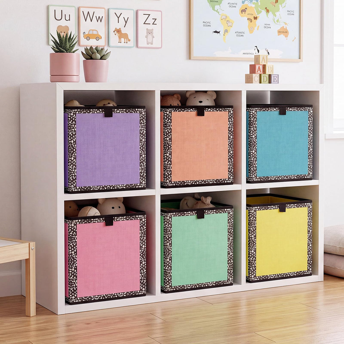 Amyhill 6pcs Pastel Fabric Storage Cube Bins Organizer Classroom,Classic