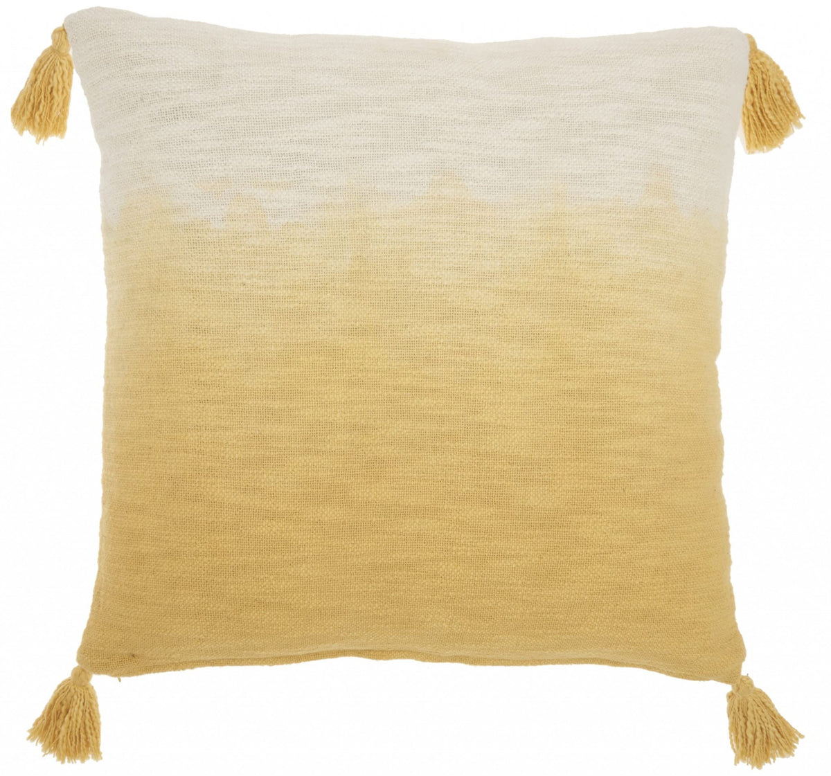 HomeRoots Grey Cotton Yellow Ombre Tasseled Throw Pillow