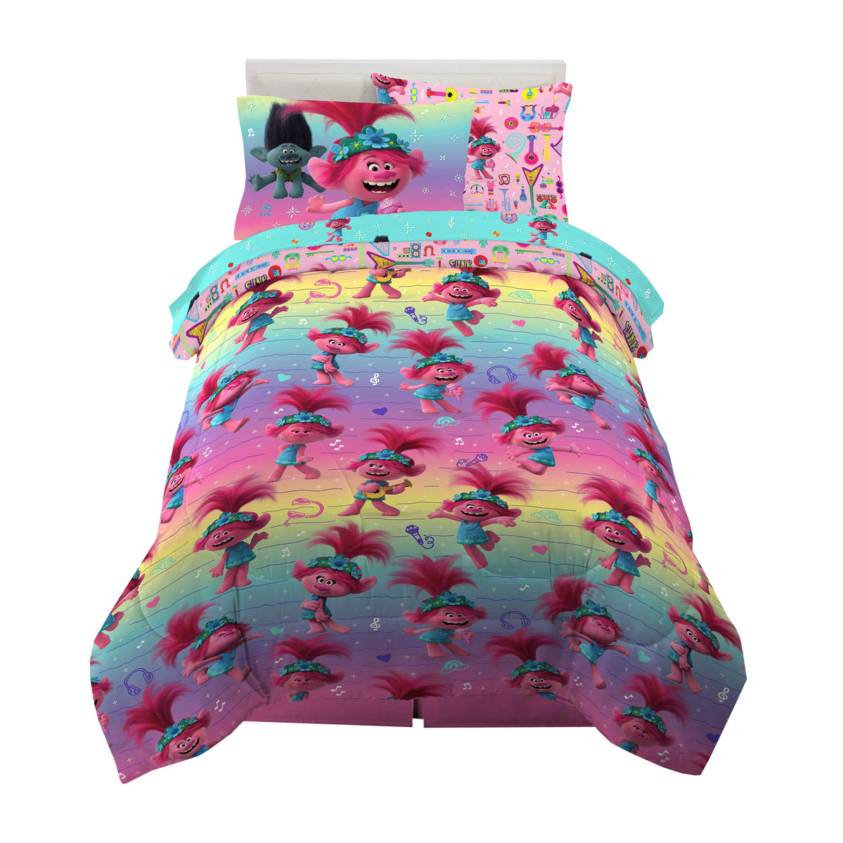 Franco Kids Bedding Soft Comforter And Sheet Set With Sham, 5 Piece Twin Size, Trolls World Tour