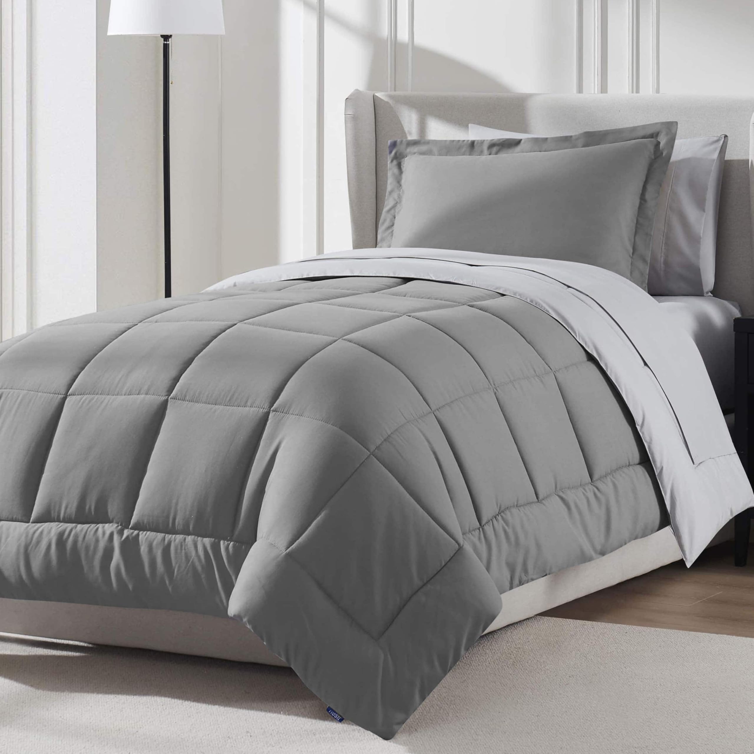 Nestl 5 Piece Twin XL Comforter Set - Grey Reversible Bed in a Bag - Complete Twin XL Size Bedding Set with Sheets, Pillowcase a