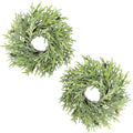 AuldHome Design Artificial Christmas Wreaths (2-Pack, 15-Inch); Evergreen Flocked Greenery w/Pinecones for Doors, Stairways and 