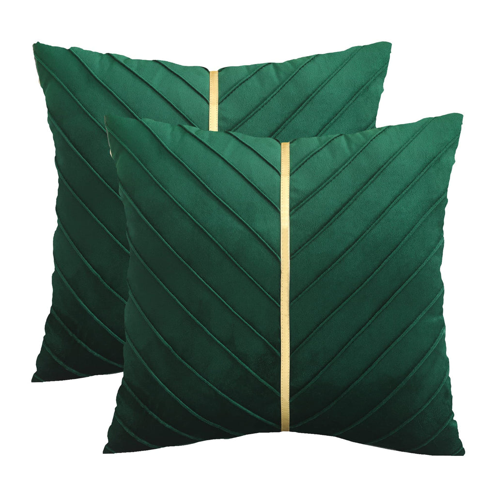 Tosleo Christmas Green Velvet Throw Pillow Covers 26X26 Pack Of 2 With Gold Leather,Forest Green Decorative Couch Pillowcase Lux