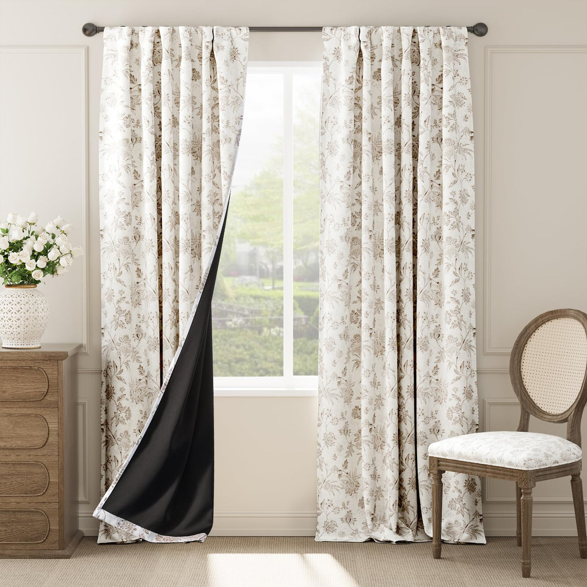 Jinchan Blackout Floral Curtains For Bedroom, 96 Inches Long Curtains With Printed Flower Black Out Curtains, Rod Pocket Back Ta