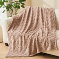 Newcosplay Super Soft Throw Blanket Taupe Premium Silky Flannel Fleece 3D Checkered Lightweight Bed Blanket All Season Use (Taup
