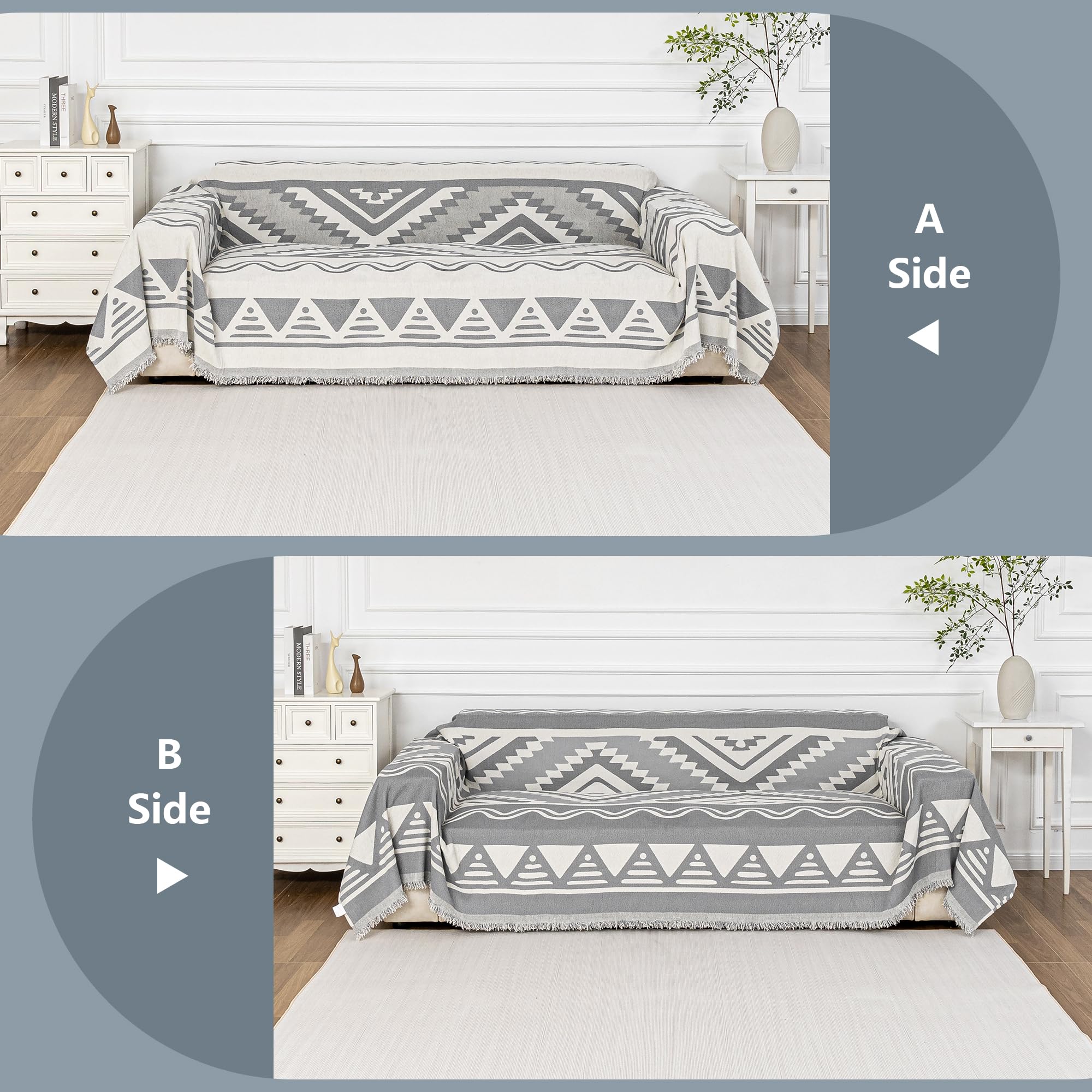 Mysky Home Boho Couch Cover For Dogs Washable Grey Rhombic Couch Sofa Protector For Loveseat Sofa With Pets Friendly Chenille Ge