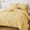 Bedsure Yellow Queen Comforter Set - Bed In A Bag Queen 7 Pieces, Pintuck Beddding Sets Yellow Bed Set With Comforter, Sheets, P