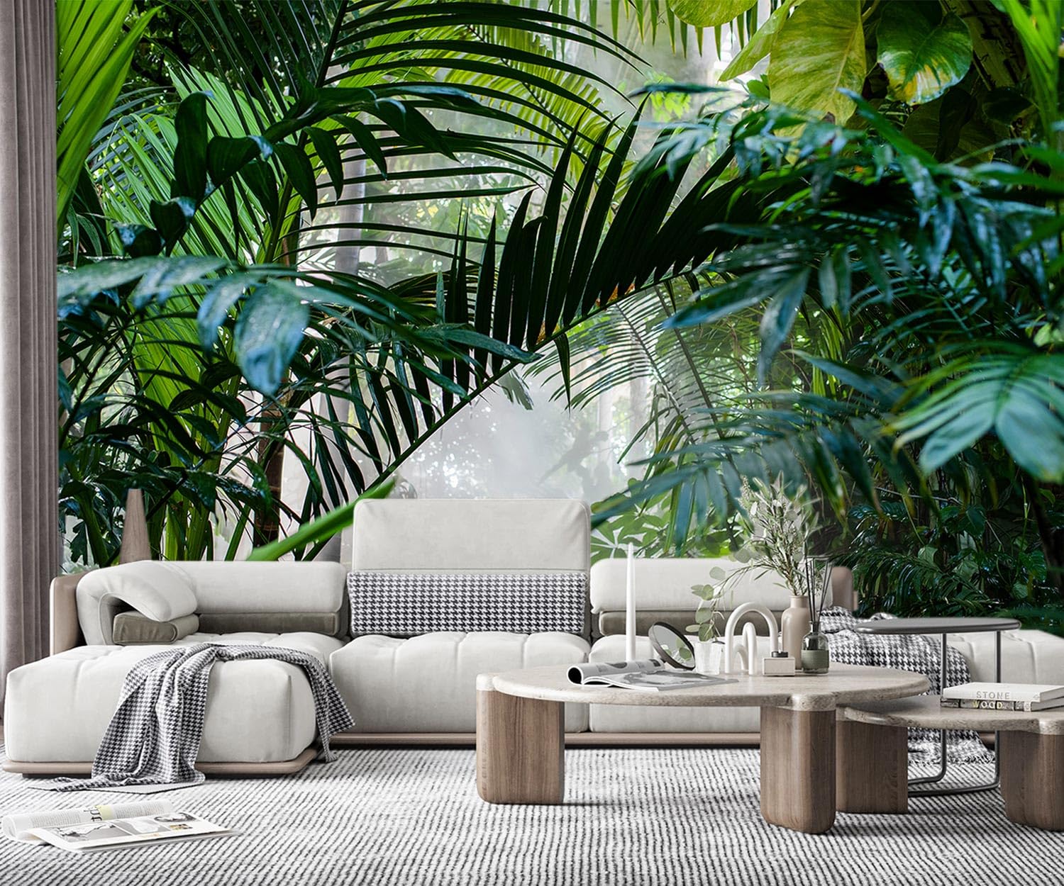 YQWDMX -Rainforest Leaves Fabric Wallpaper Green Trees Mural Bedroom 140 x 91 (Not Peel and Stick)