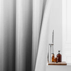 Mitovilla No Hooks Needed Black Ombre Waffle Shower Curtain With Snap-In Liner, Modern Waffle Weave Heavy Duty Fabric Cloth Show